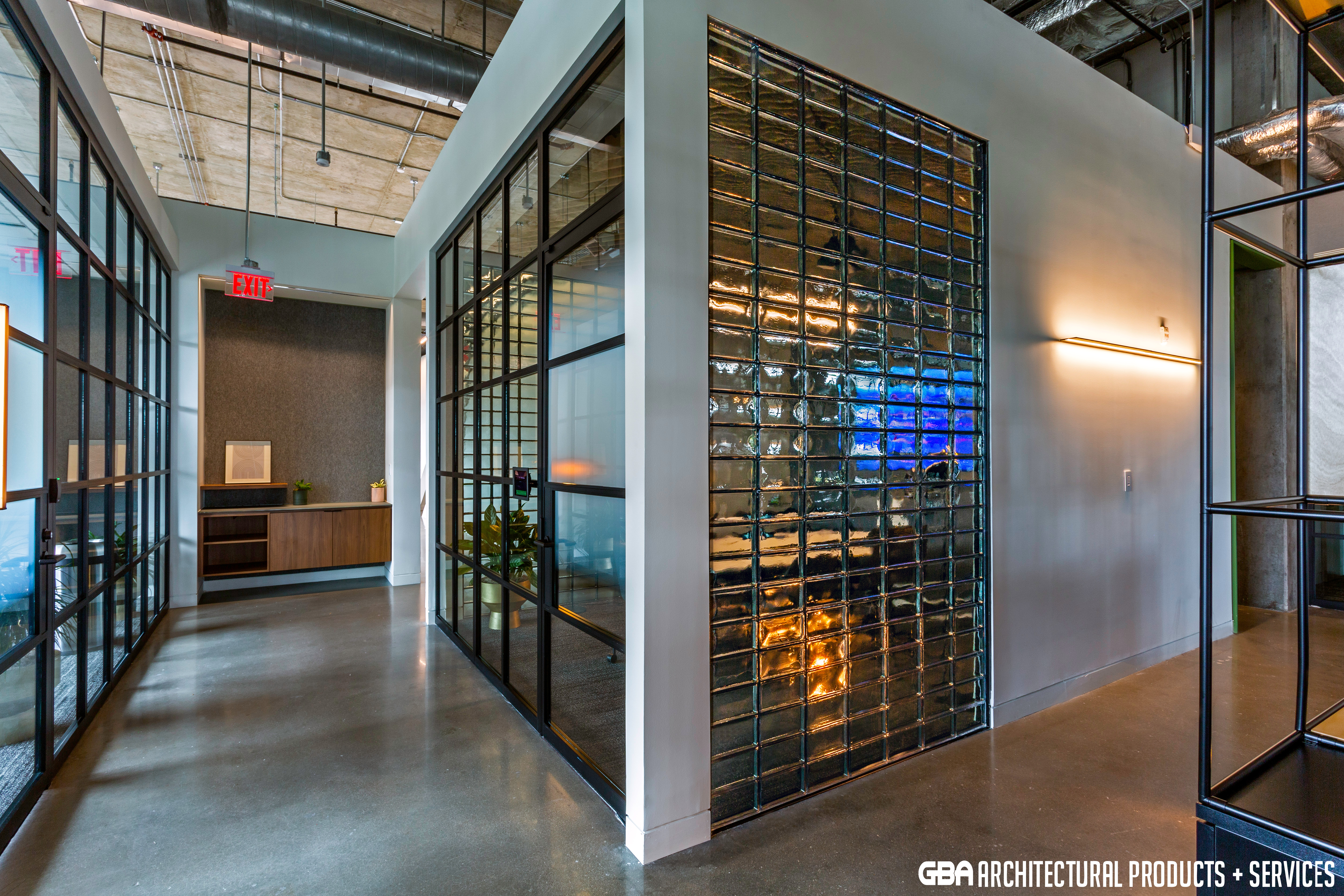 gridded glass wall